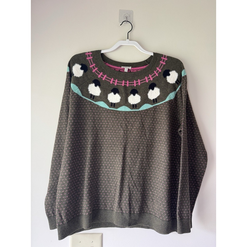 Talbots Sheep Fair Isle Knit Sweater Green Pink - size XL Grandma Core